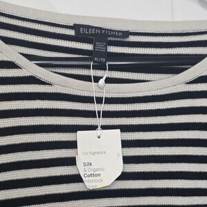 Eileen Fisher Silk Organic Cotton Interlock Stripe Boxy Top XL Luxury Knit